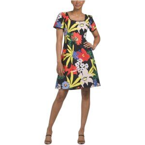 TERI JON Floral Printed Square Neck Mini Dress